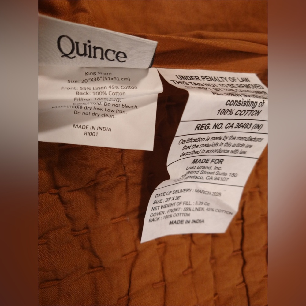 NWOT QUINCE European Linen Cotton Stitch Quilt Set King/C King Terracotta 7886 - Picture 9 of 11